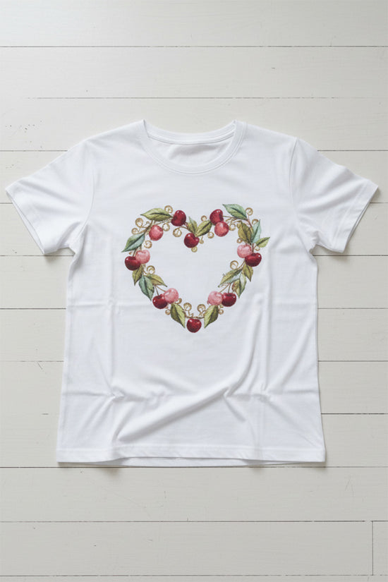 Heart of Cherries Embroidered T-Shirt