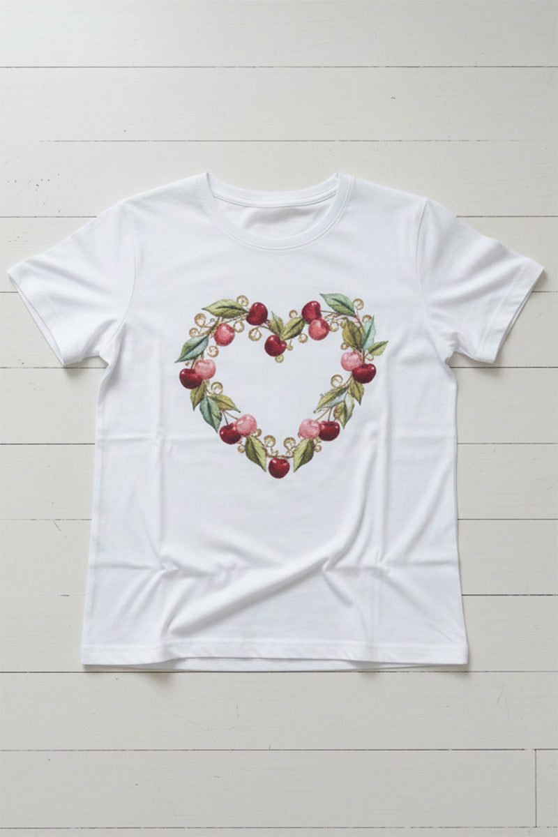 Heart of Cherries Embroidered T-Shirt