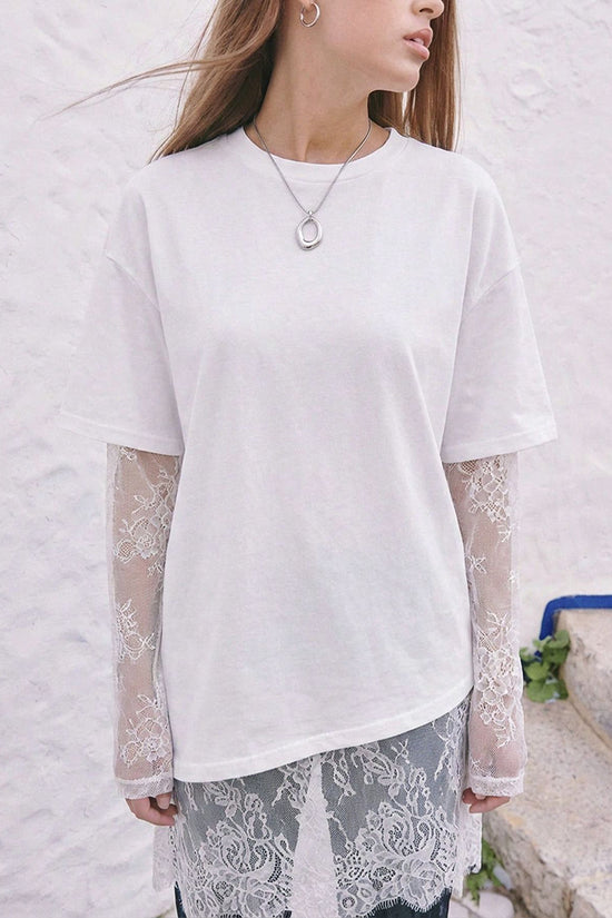 Lace Details Asymmetric Hem T-Shirt