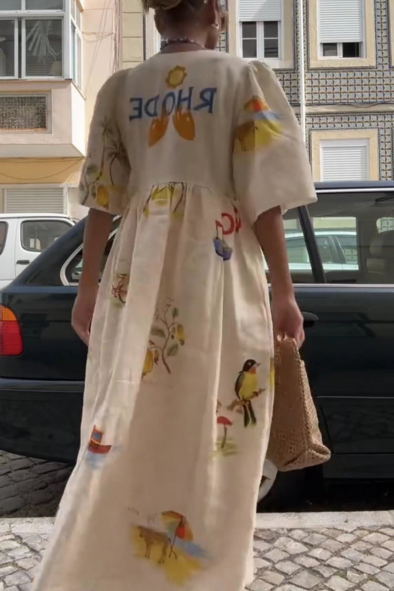 Tropical Print Casual Midi Dress