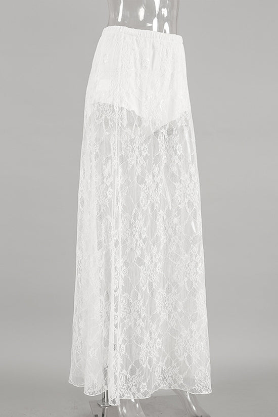 Sheer Lace Overlay Midi Skirt