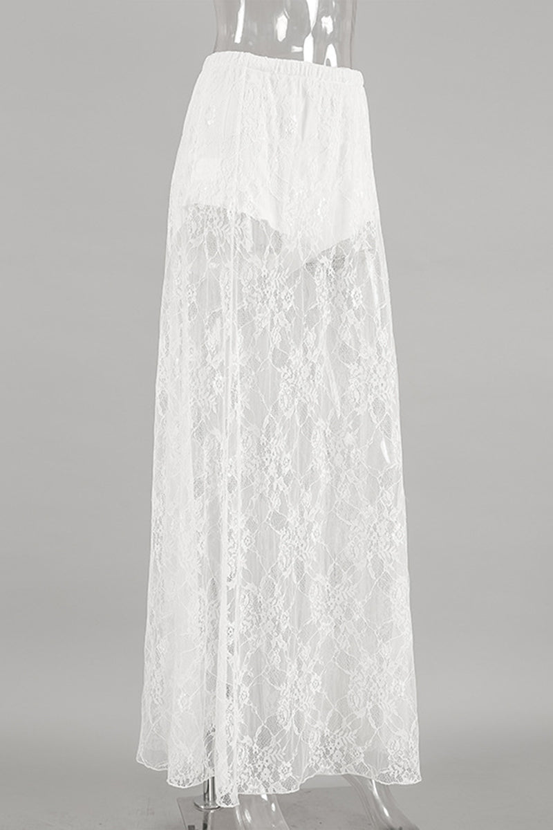 Sheer Lace Overlay Midi Skirt