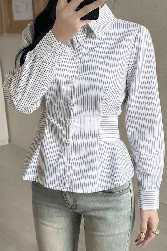 Stripe Pattern Button-Up Blouse