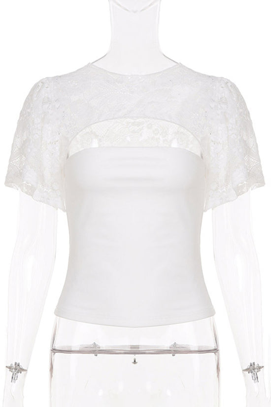 Elegant Lace Overlay T-Shirt