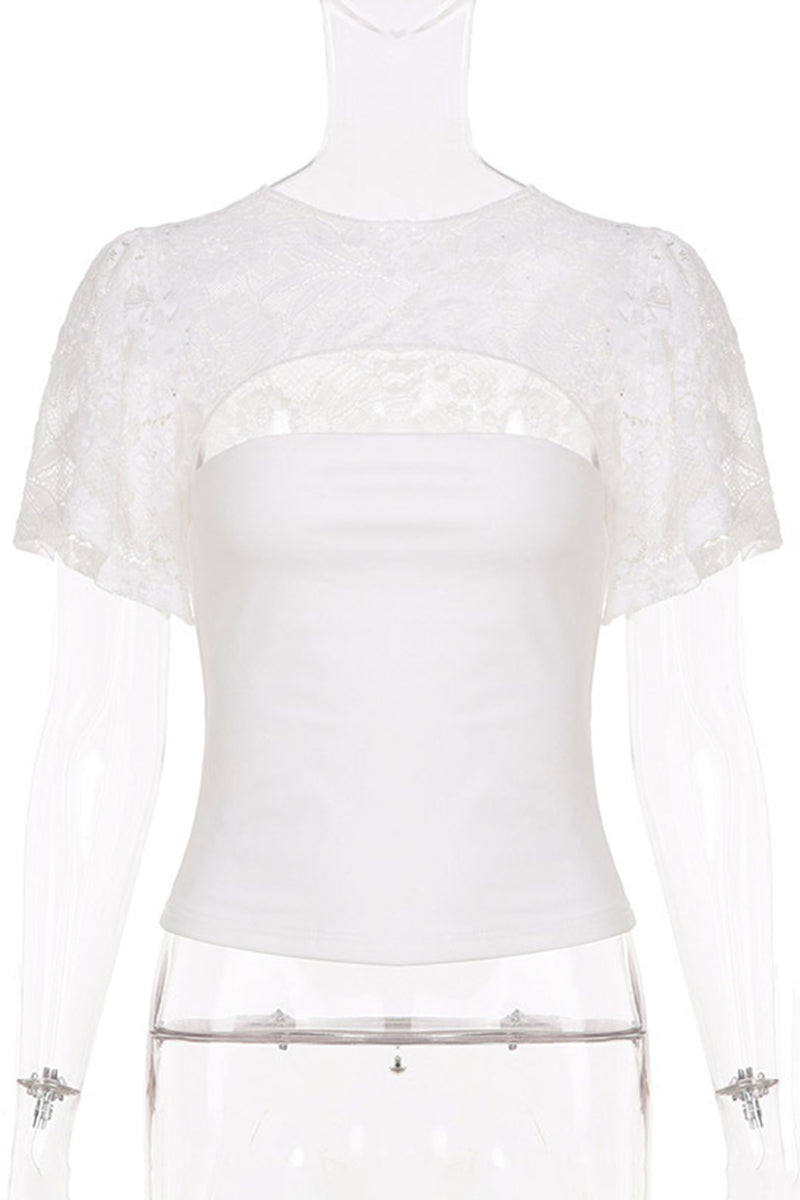 Elegant Lace Overlay T-Shirt