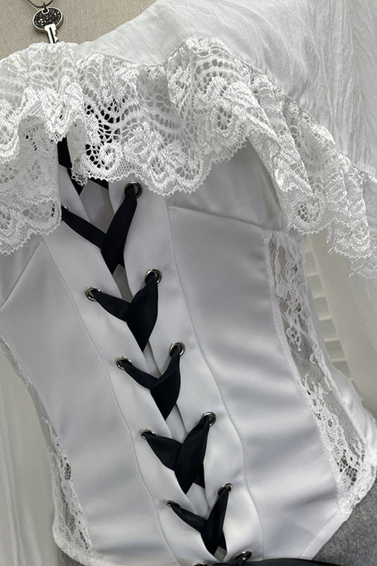 Lace-Up Corset Blouse with Ruffle Detail