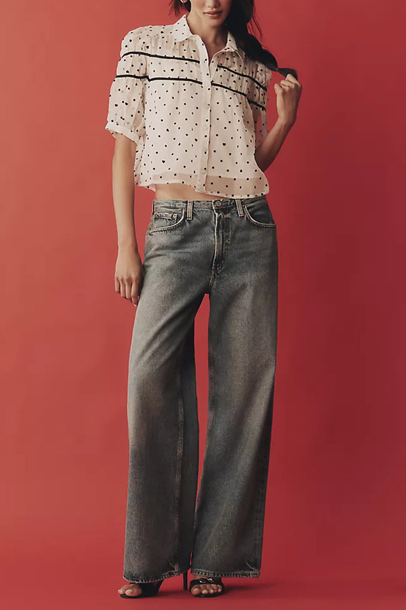 Polka Dot Button-Up Blouse