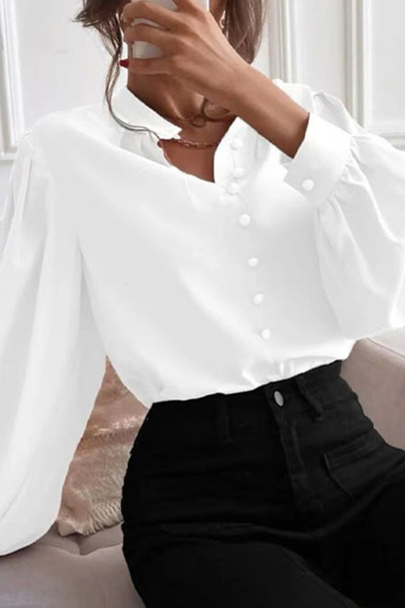 Elegant Puff Sleeve Button-Down Blouse
