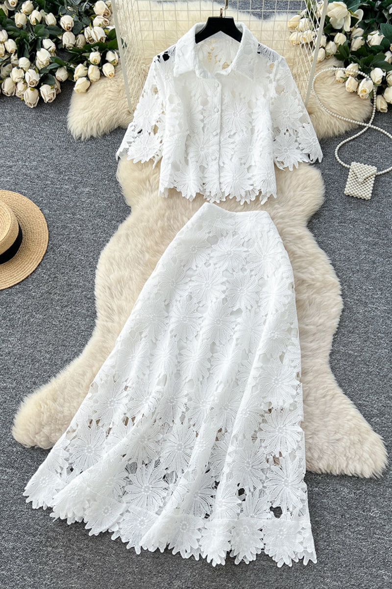 Floral Lace Two-Piece Skirt Set