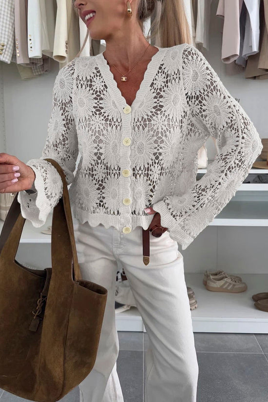 Floral Eyelet Button-Up Blouse