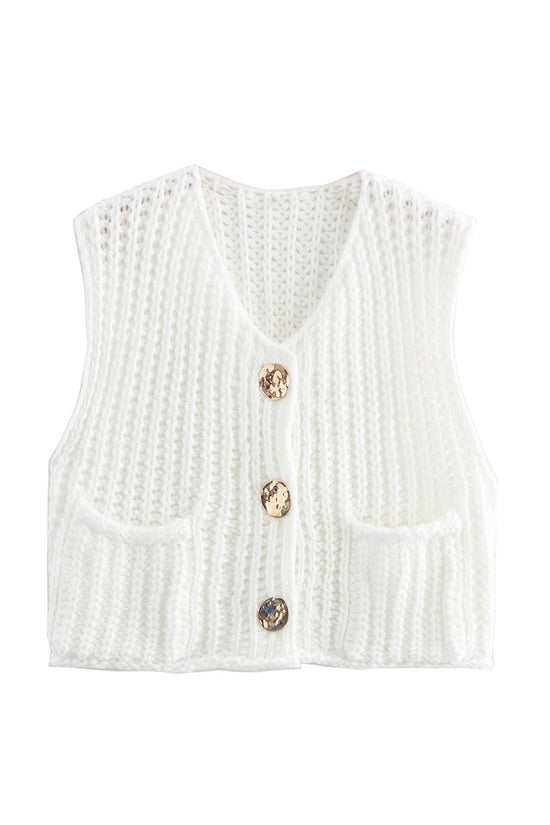 Textured Button-Up Sweater Vest