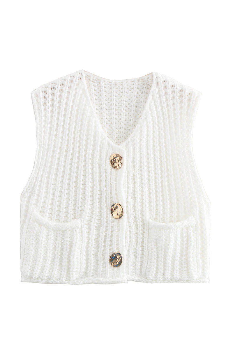Textured Button-Up Sweater Vest