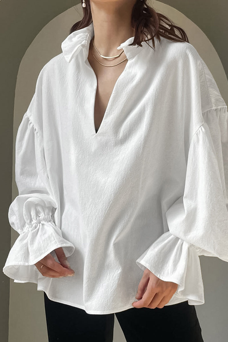 Elegant V-Neck Puff Sleeve Blouse