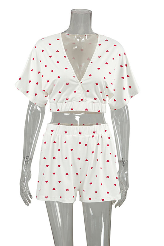Heart Print Short Sleeve Pajama Set