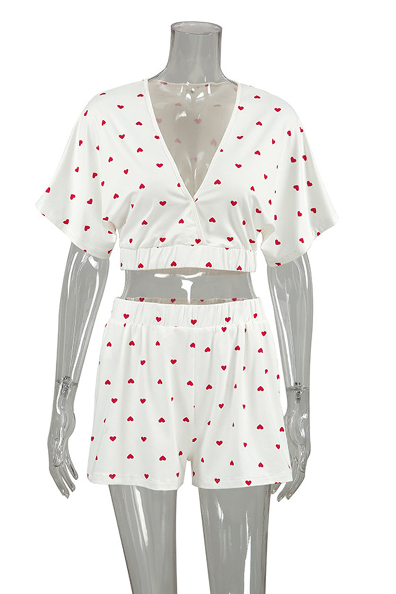 Heart Print Short Sleeve Pajama Set