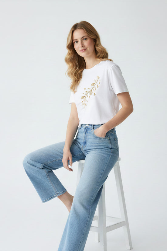 Golden Vine Embroidered T-Shirt