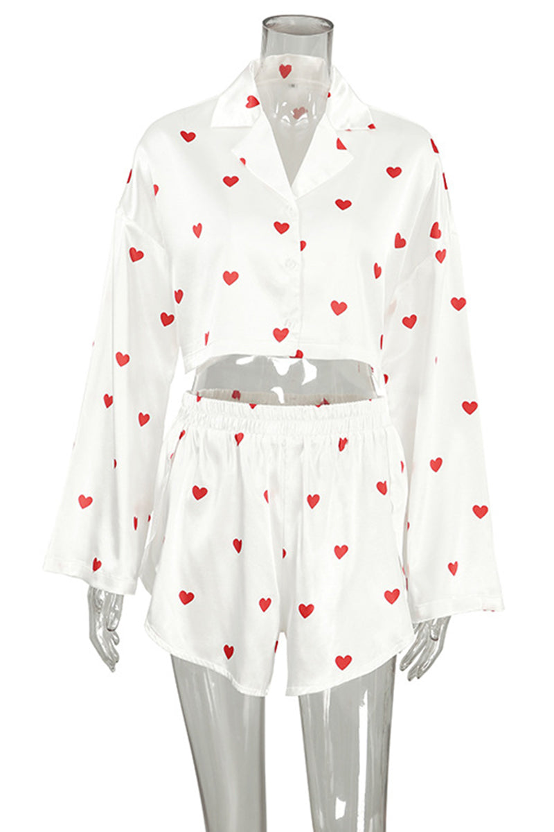 Heart Pattern Crop Pajama Set