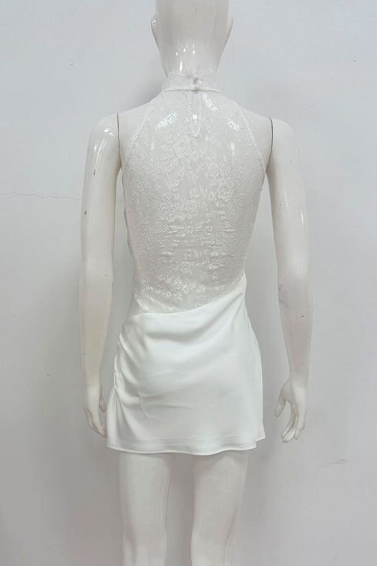 Sleeveless Mesh Panel Halter Dress