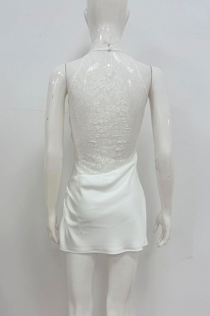 Sleeveless Mesh Panel Halter Dress