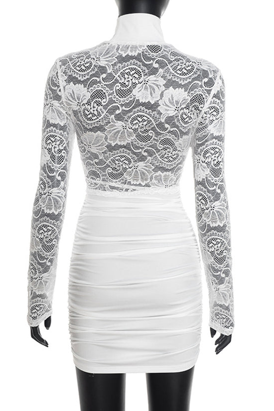 Lace Sleeve Bodycon Dress with Wrap Detail