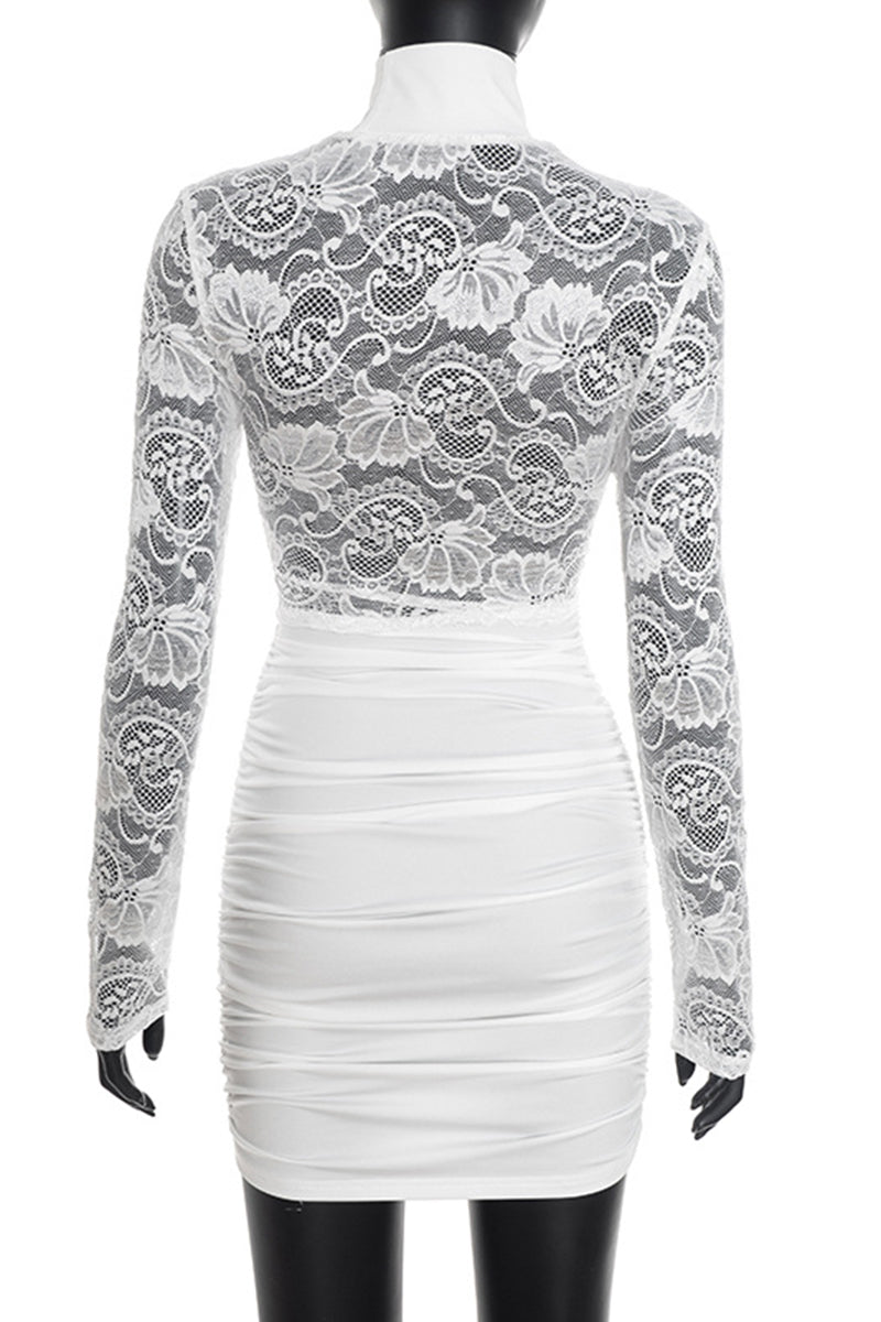 Lace Sleeve Bodycon Dress with Wrap Detail