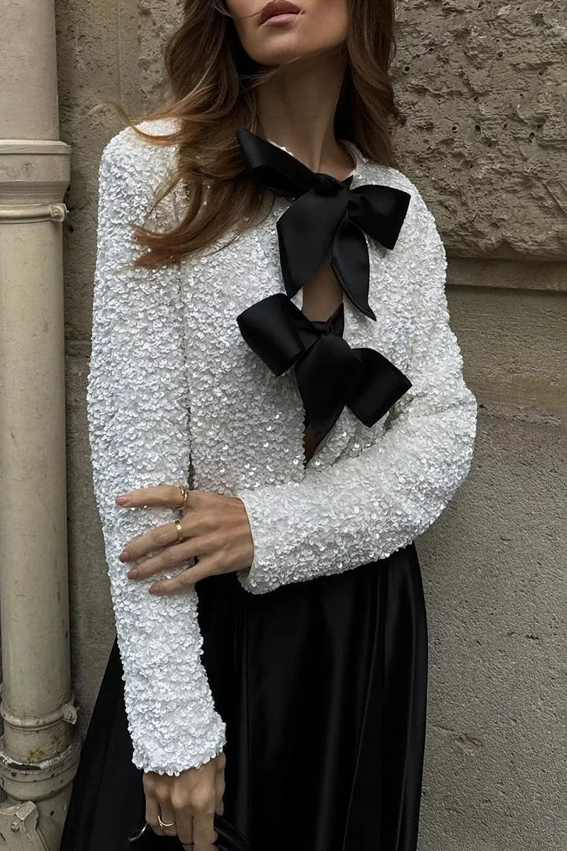 Bow Accent Textured Blazer