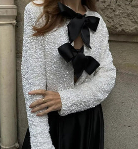 Bow Accent Textured Blazer