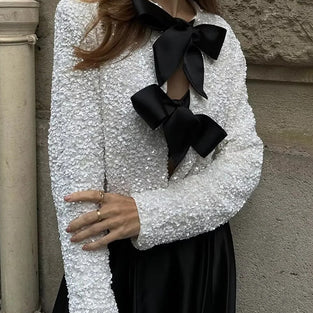 Bow Accent Textured Blazer