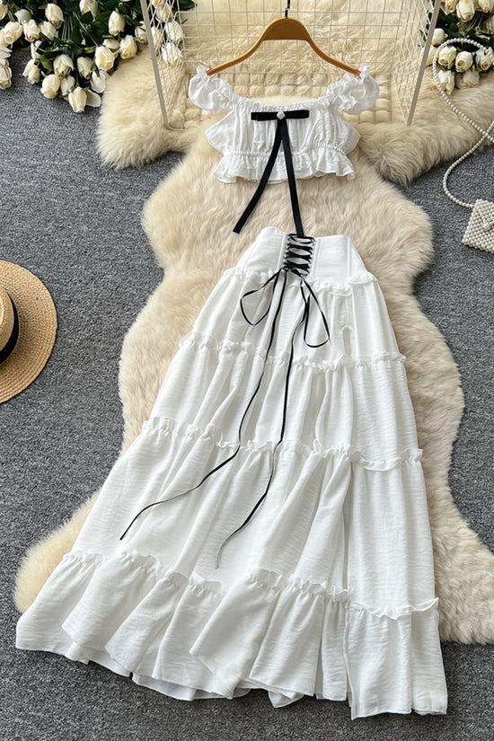 Ruffled Off-Shoulder Lace-Up Skirt Set
