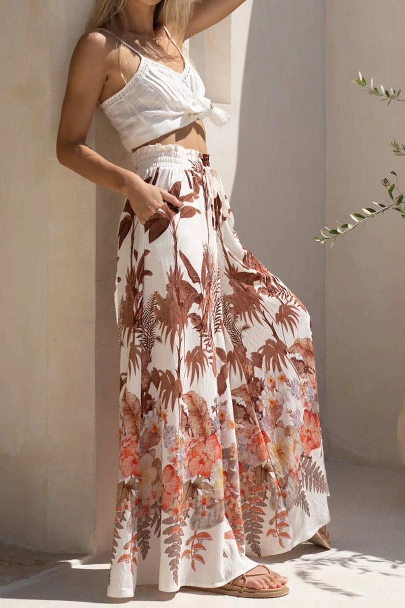 Floral Wide-Leg Casual Pants