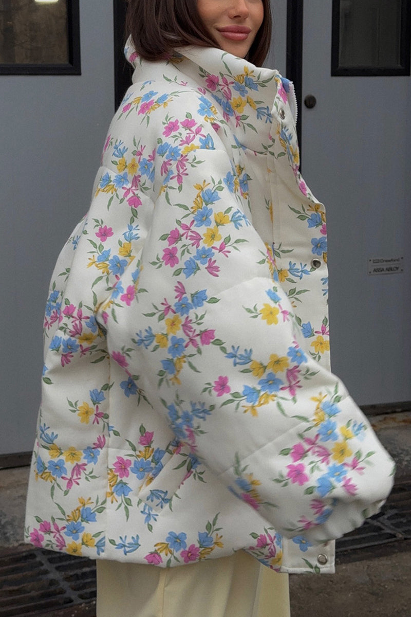 Floral Patterned Winter Puffer Coat