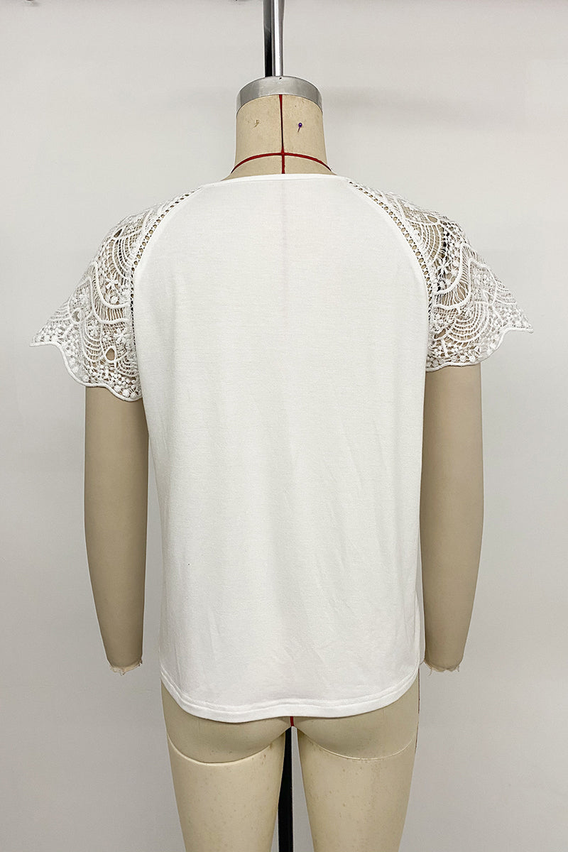 Lace Accent V-Neck Tee
