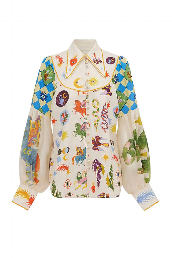 Playful Print Balloon Sleeve Blouse