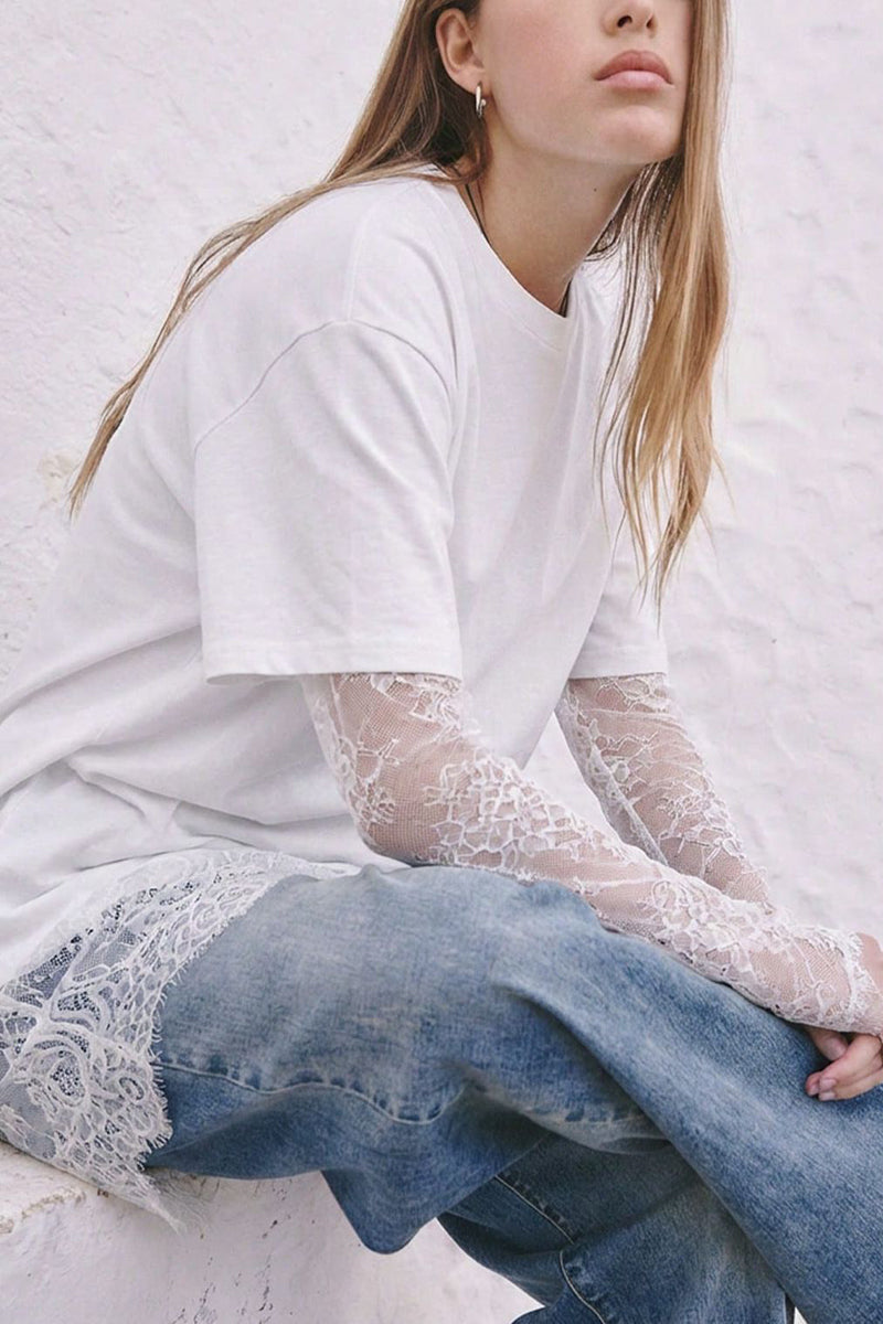 Lace Details Asymmetric Hem T-Shirt