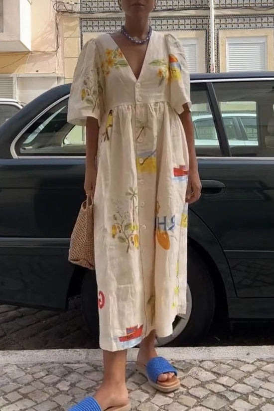 Tropical Print Casual Midi Dress