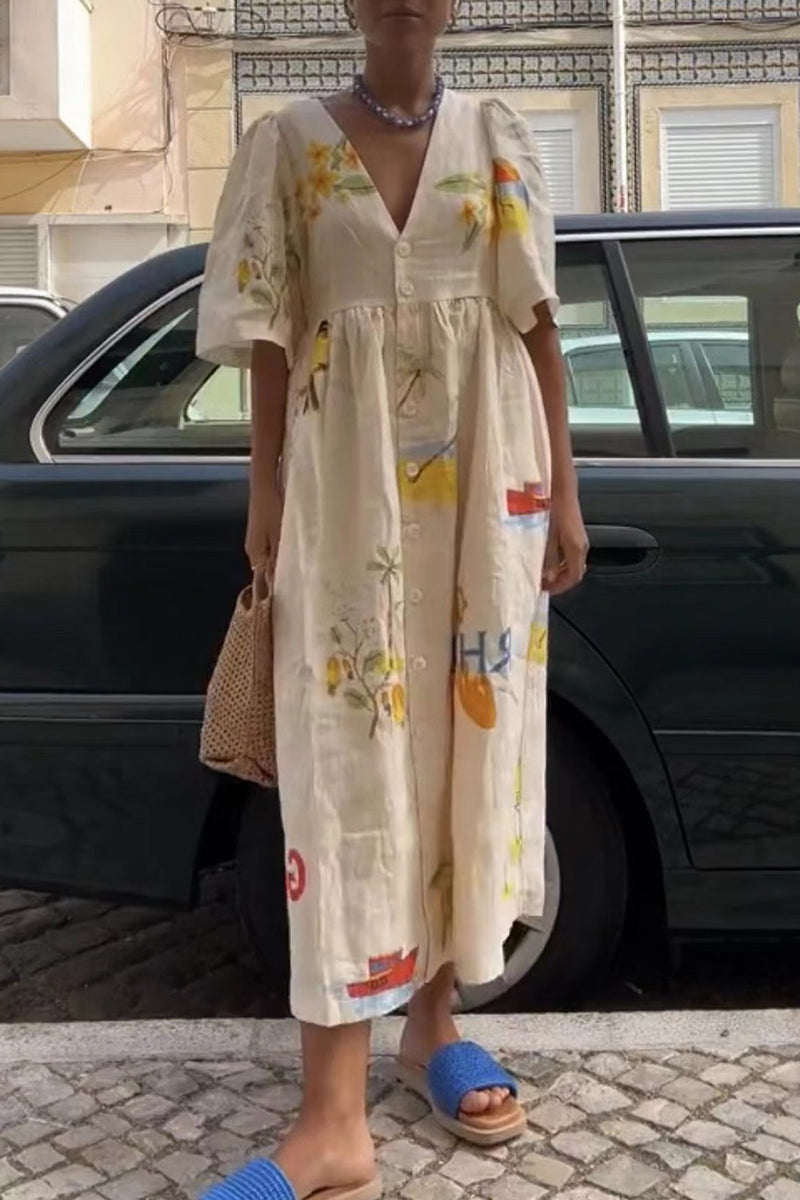 Tropical Print Casual Midi Dress