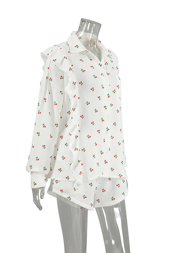 Cherry Print Button-Up Pajama Set