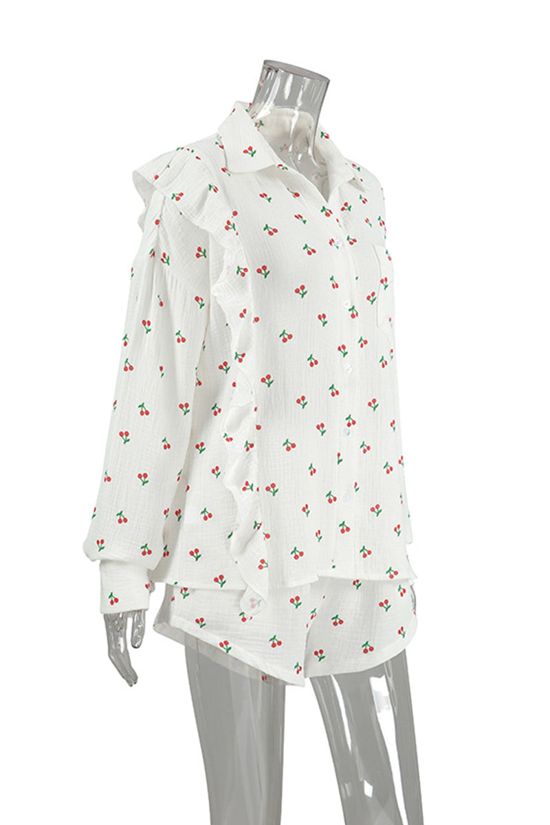 Cherry Print Button-Up Pajama Set