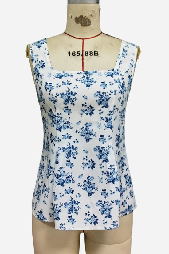 Floral Square Neck Sleeveless Top