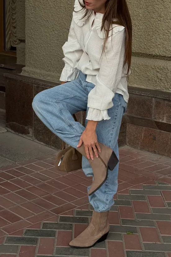 Ruffled Collar Button-Up Blouse