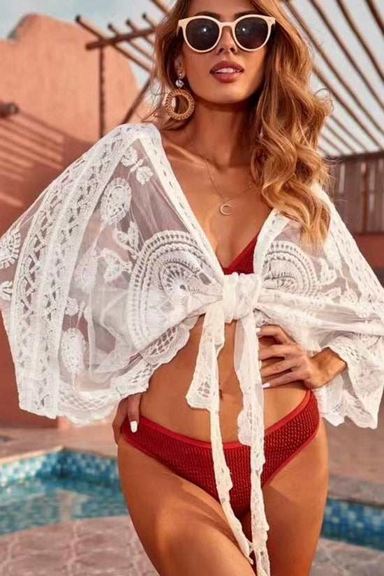 Front Tie Sheer Cover-Up Blouse