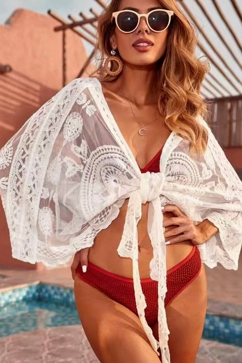 Front Tie Sheer Cover-Up Blouse
