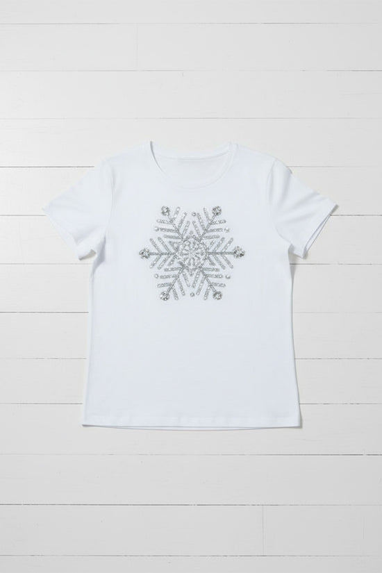 Silver Crystal Snowflake Embroidered T-Shirt