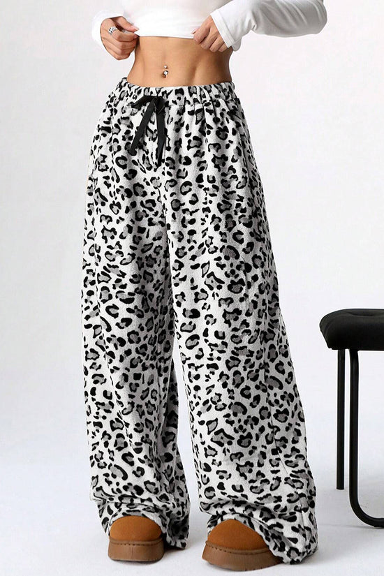 Leopard Print Drawstring Casual Pants