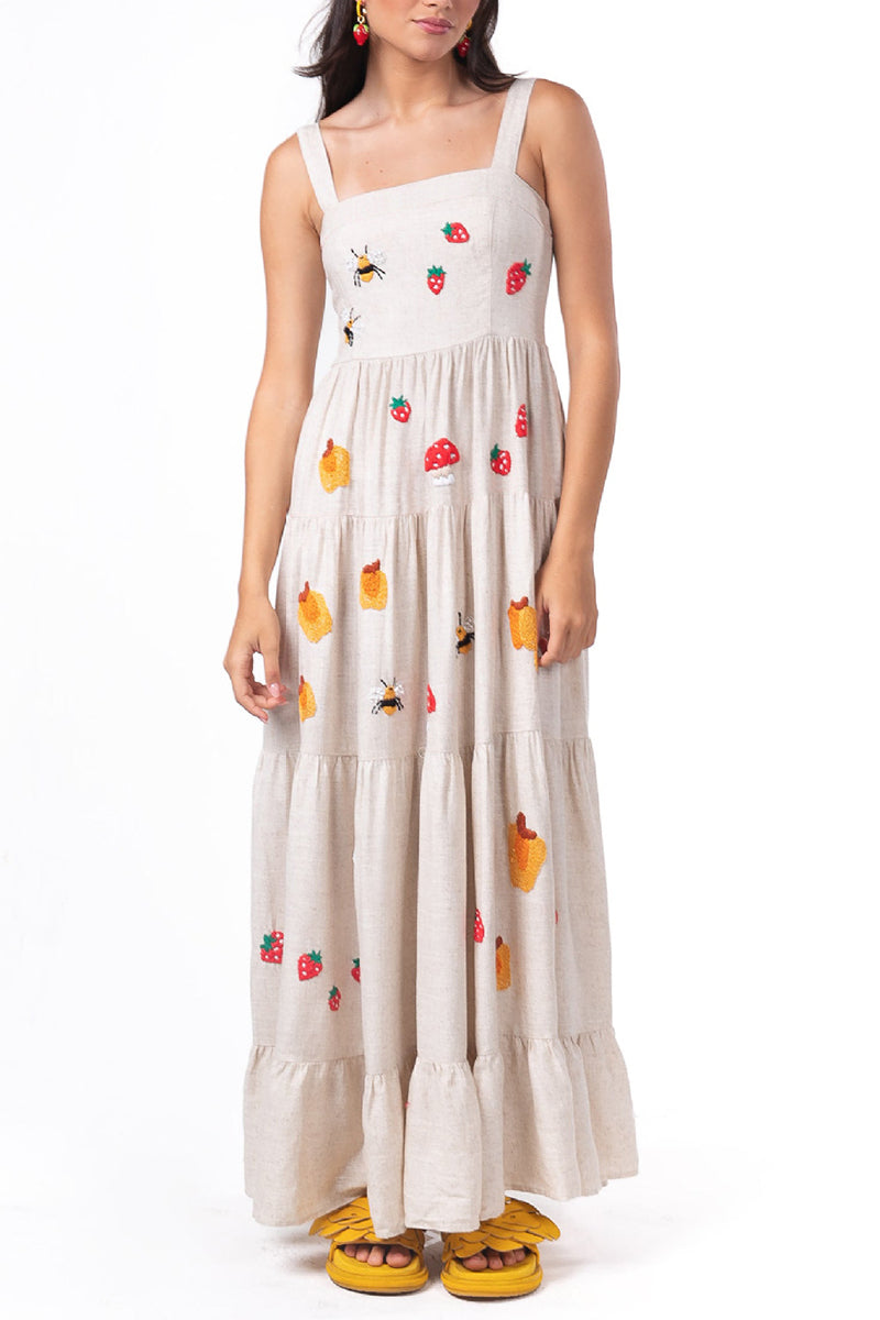 Strawberry Bee Print Maxi Dress