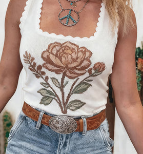 Floral Knit Scalloped Tank Top