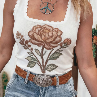 Floral Knit Scalloped Tank Top