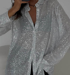 Sparkling Sequin Button-Up Shirt