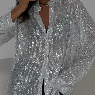 Sparkling Sequin Button-Up Shirt
