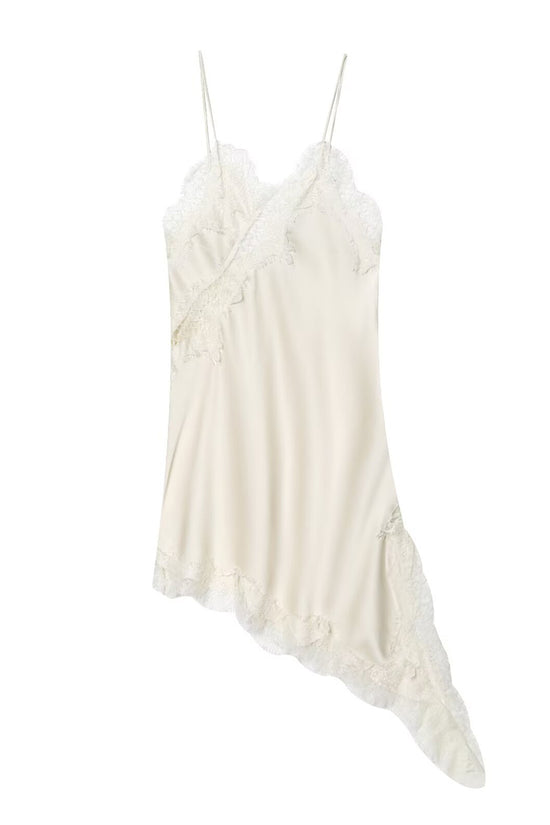 Asymmetrical Hem Lace Trim Slip Dress